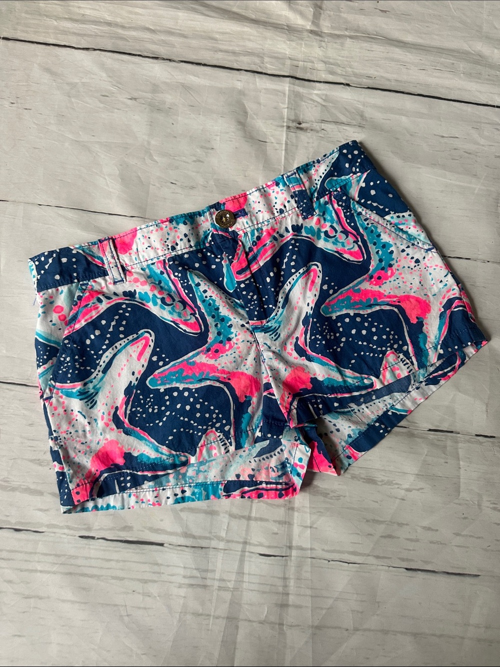 Lilly Pulitzer Girls Pink Teal Navy Starfish Print Shorts
